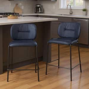 36.20 in. H Blue, Black Counter Height Metal Bar Stool with Upholstered Seat Set of 2