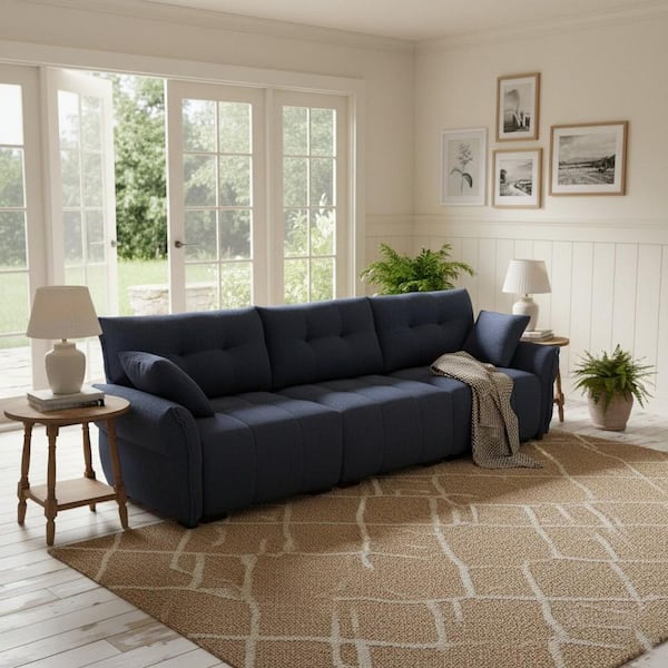 Homy Casa TURTY 110.2 in. Rolled Arm Chenille 3-Seater Rectangle Tufted Sofa with Deep Cushions and Soft Armrests in. Ink Navy