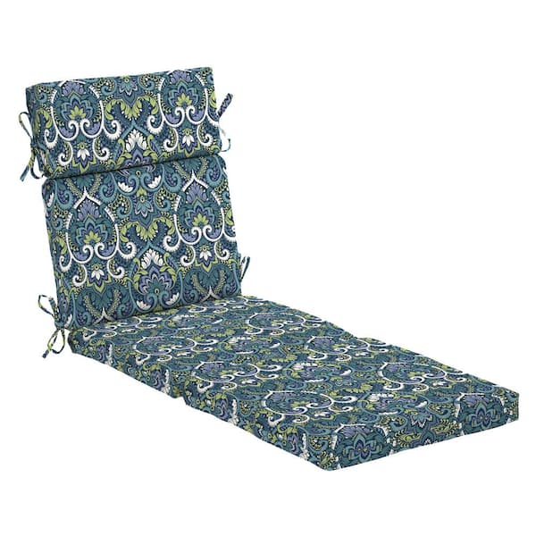 ARDEN 22 in. x 77 in. Outdoor Chaise Lounge Cushion in Sapphire Aurora Blue Damask