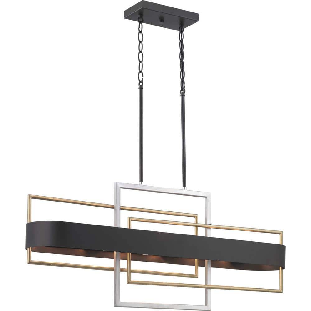 Adagio 38" Black Steel Linear Chandelier with Geometric Accents