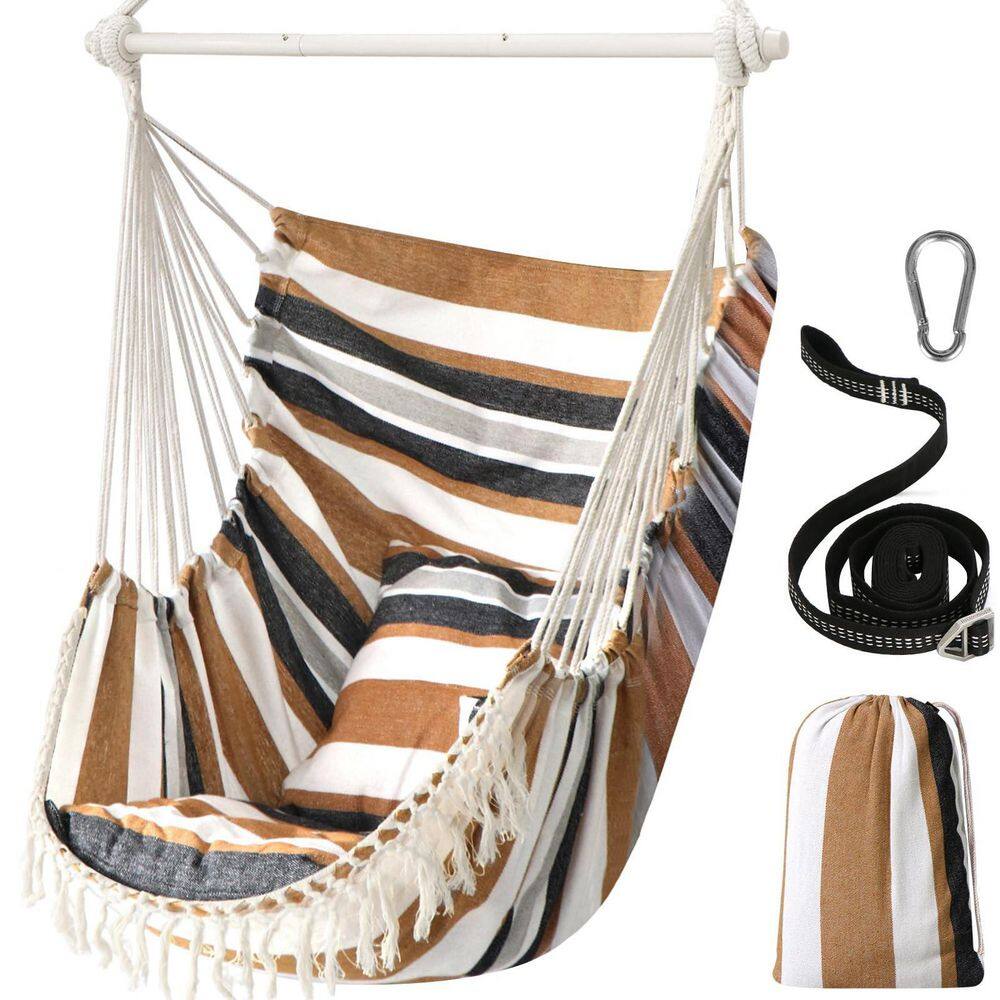 4.3 ft. Hammock Chair, 500 lbs. Max Hanging Swing with 2 Cushions, Metal Spreader Bar, Side Pocket, Brown price history on PriceWatchPro
