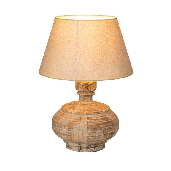 Storied Home 18 in. Whitewashed Wood Pot Table Lamp with Cotton Shade  DF8987 - The Home Depot