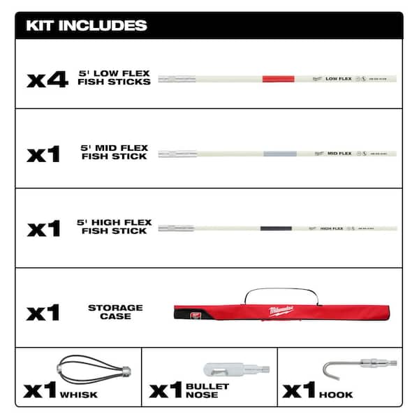 30 ft. Fiberglass Fish Stick Low/Mid/High Flex Combo Kit with 120 ft. x 1/8 in. Stainless Steel Fish Tape