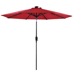9 ft. Round Solar Lighted Market Umbrella- Scarlet