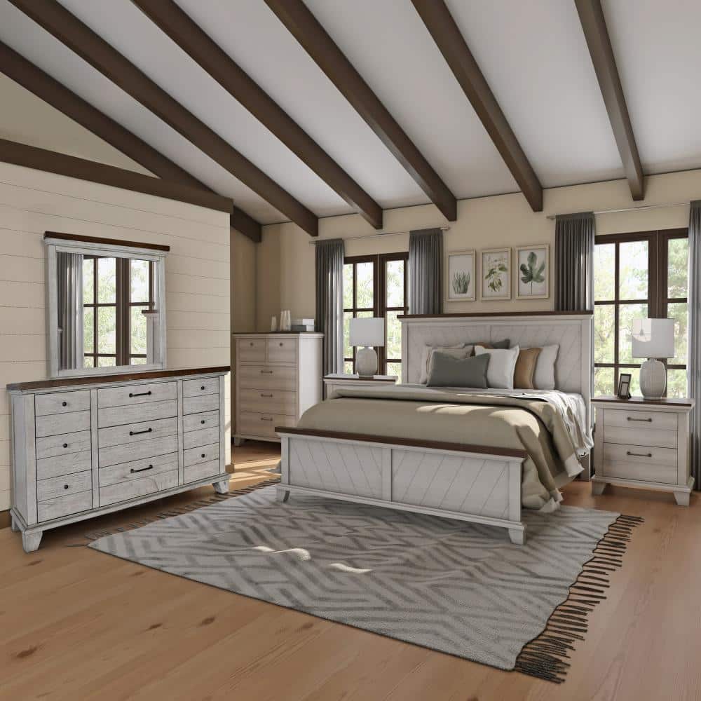King Size Rustic Wood Frame Upholstered Bed with Storage