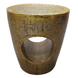 Nala 15.5 in. Antique Brass Round Drum Metal Side End Table with Unique Hollow Center