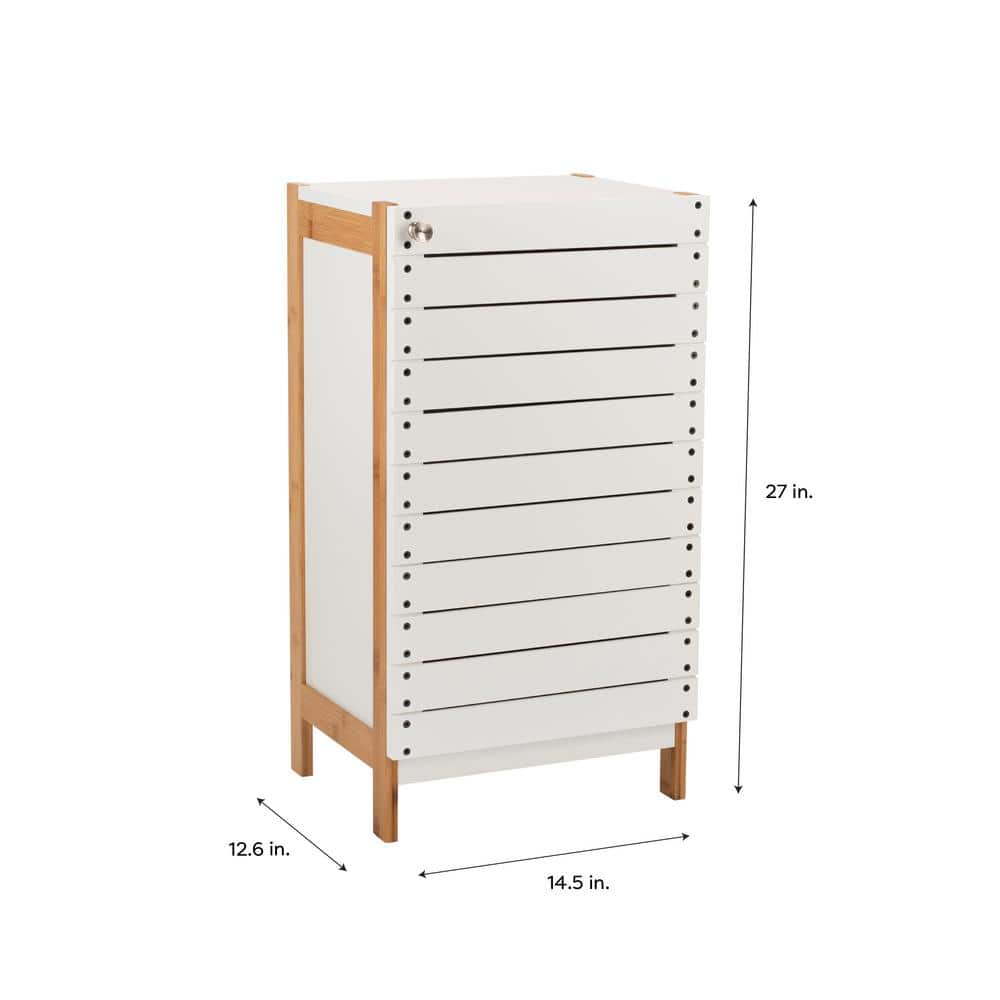 Modern Bamboo and White Floor Cabinet with Slatted Accent