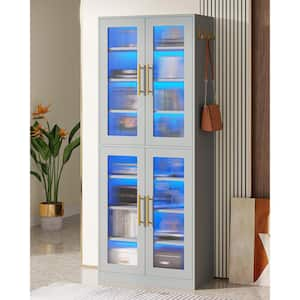 Gray 24.8 in. W Display Cabinet with Doors and LED Lights, Tall Storage Cabinet for Living Room