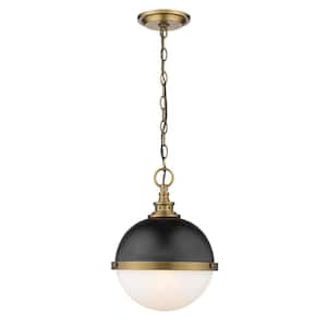 2-Light Matte Black Plus Factory Bronze Mini-Pendant with Opal Etched Glass Shade