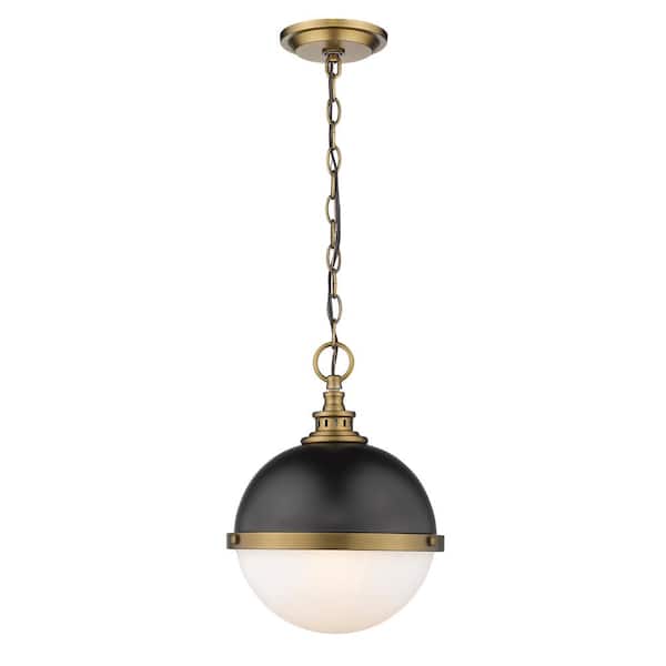 Unbranded 2-Light Matte Black Plus Factory Bronze Mini-Pendant with Opal Etched Glass Shade