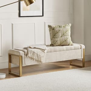 Alina Modern Upholstered Flip Top Storage Bench with Metal Legs-BEIGE