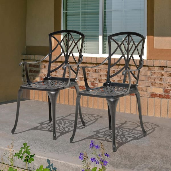 Nuu Garden Black Cast Aluminum Outdoor Patio Chairs with Gold-painted Edge (2-Pack)