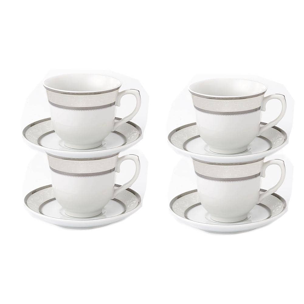 Lorren Home Trends 8 oz. Silver Porcelain Tea / Coffee Set (Set of 4)
