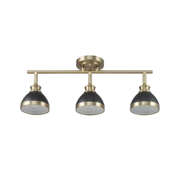 Globe Electric 1.8 ft. 3-Light Matte Brass Fixed Track Lighting Kit with Matte Black Shades