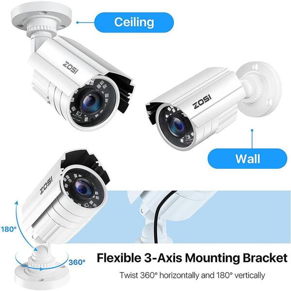 ZOSI 80 ft. Wired 2MP Outdoor Bullet Security Camera Compatible