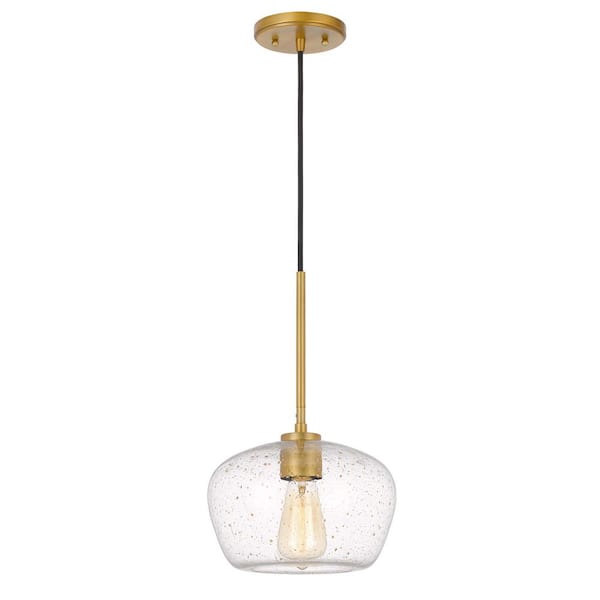 Hive 10 in. x 10 in. x 15.5 in. 1-Light Vintage brass Finish Gold Flakes Glass Pendant