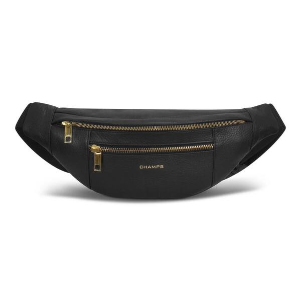 CHAMPS Gala Collection 14 in. Black Leather Waistpack LCB-503