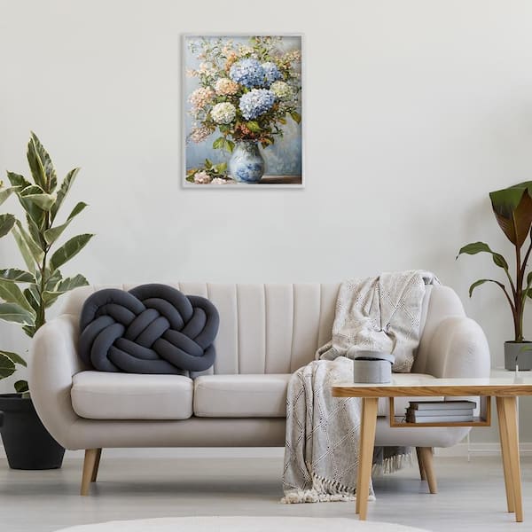 Classic Hydrangeas and Leaves by Franklyn Gregory Gray Framed Nature Giclee Art Print 30 in. x 24 in.