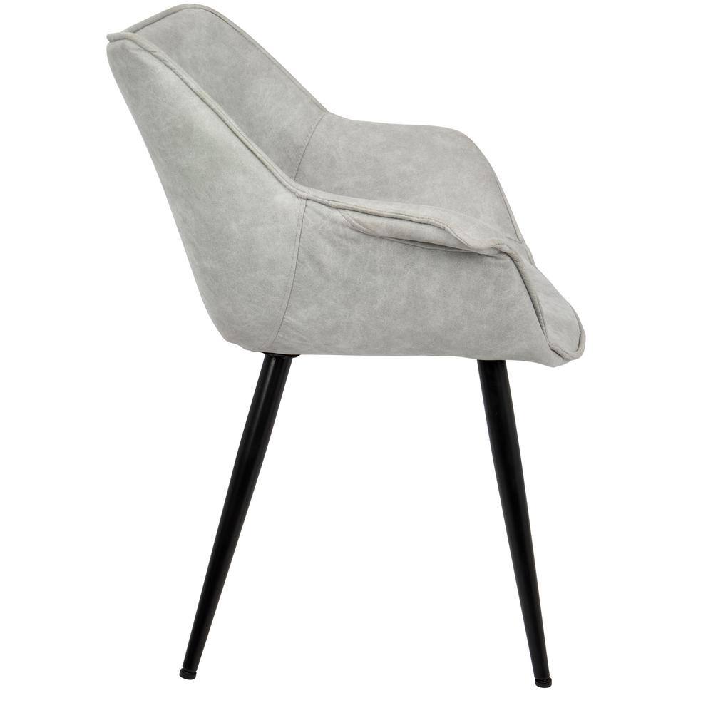 Light Grey Polyester Wingback Accent Chairs with Black Metal Legs, Set of 2