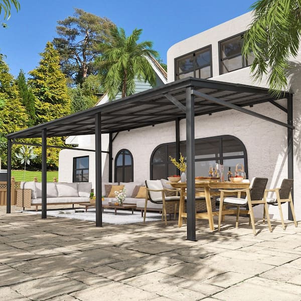VEIKOUS 12 ft. x 20 ft. Metal Patio Covers with Sloped Roof Wall- Mounted Gazebo Pergola