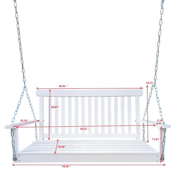 Unbranded 46.46 in. W 1-Person Wood Porch Swing with Armrests, Hanging Chains for Outdoor Patio