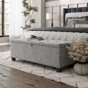 Cole Linen Light Gray 48 in. Upholstered Bedroom Bench with Storage