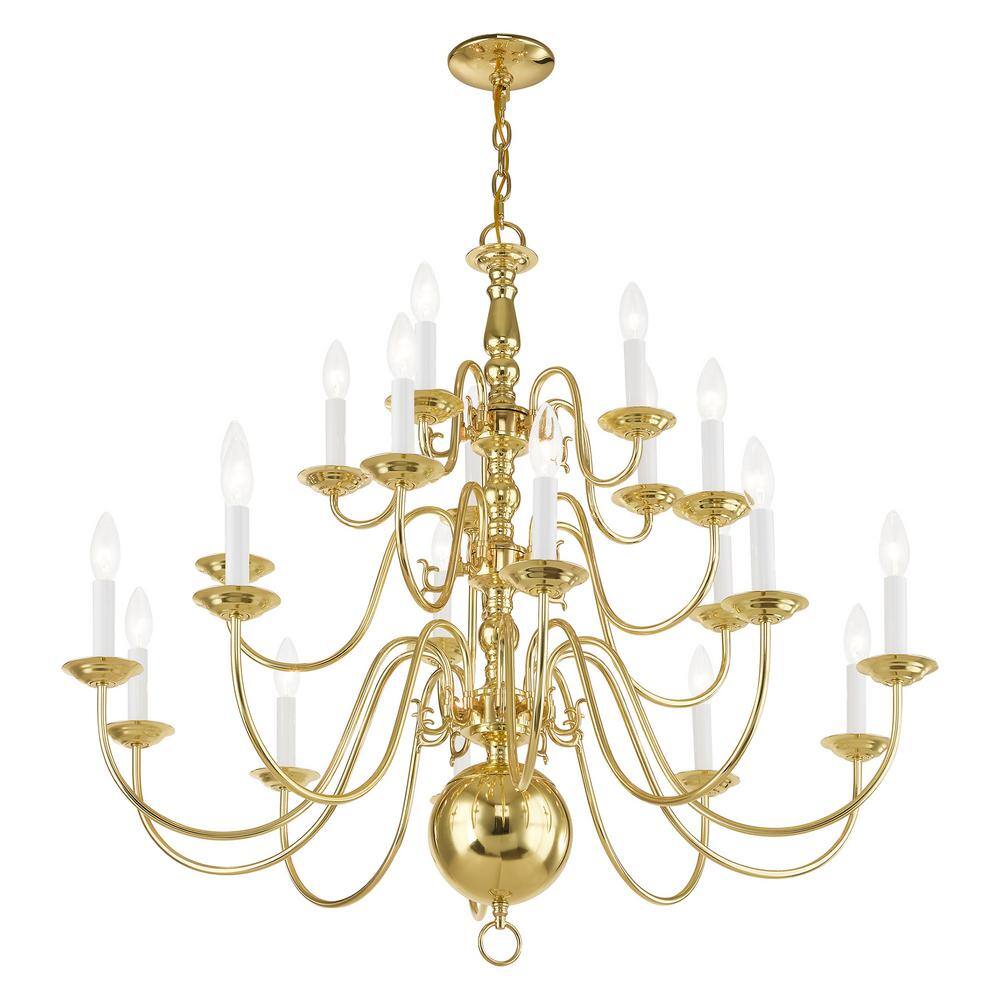 Williamsburgh 20-Light Polished Brass Colonial Chandelier