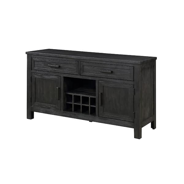 Lory Black Wood 54 in. Sideboard Cabinet with 2-Drawers, Cabinets, and Wine Rack