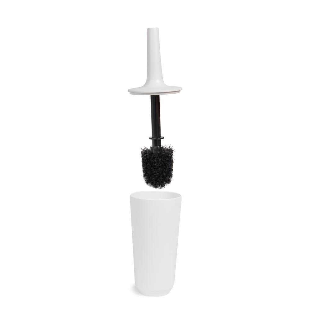 Compact White Ceramic Toilet Brush with Enclosed Holder