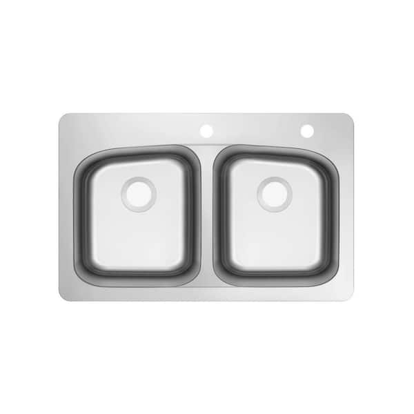 33 in. Drop-In/Undermount 50/50 Double Bowl Stainless Steel 18-Gauge Kitchen Sink