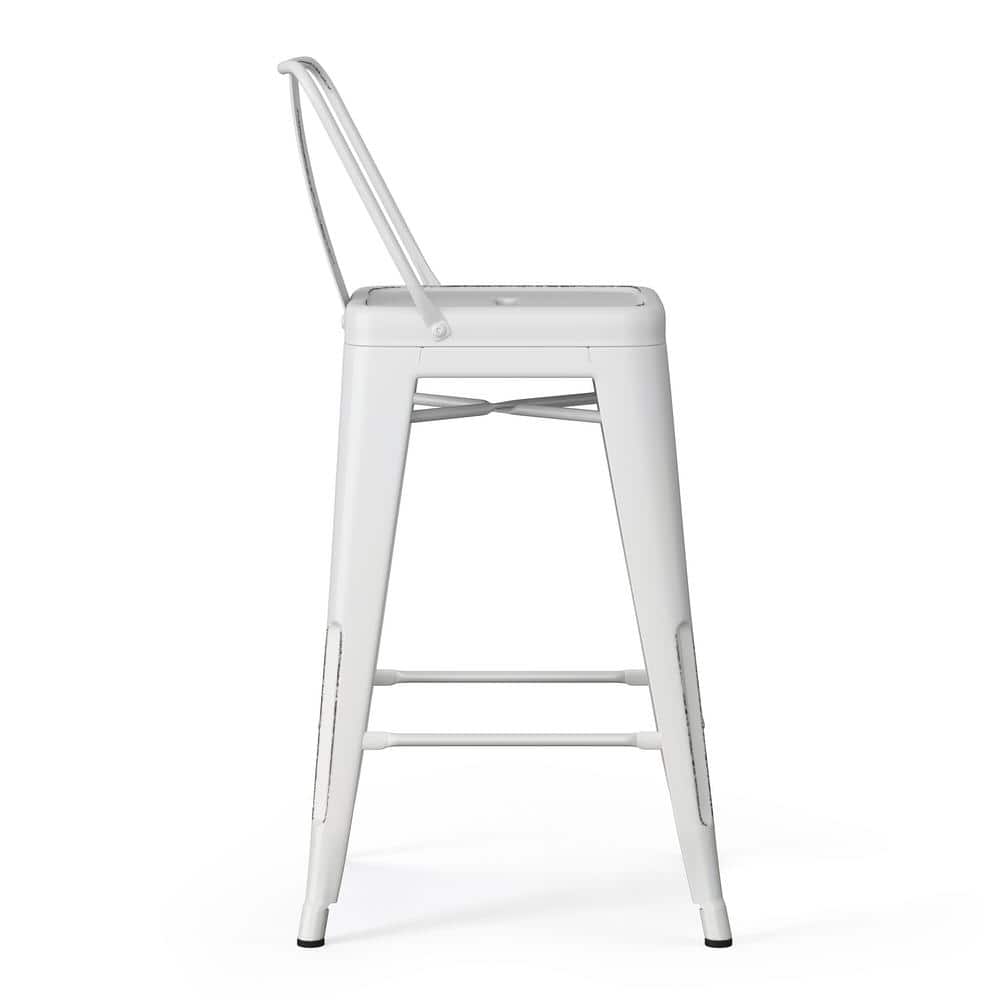 Rayne 24" Distressed White Metal Counter Stools (Set of 2)