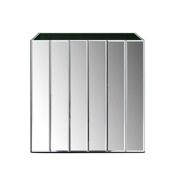 13.78 in. Silver Square Mirrored Glass Floor Vase Decorative Vase