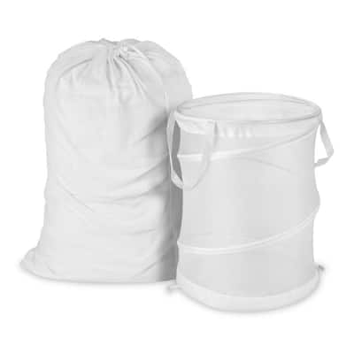 Mesh Laundry Bag and Hamper Kit in White