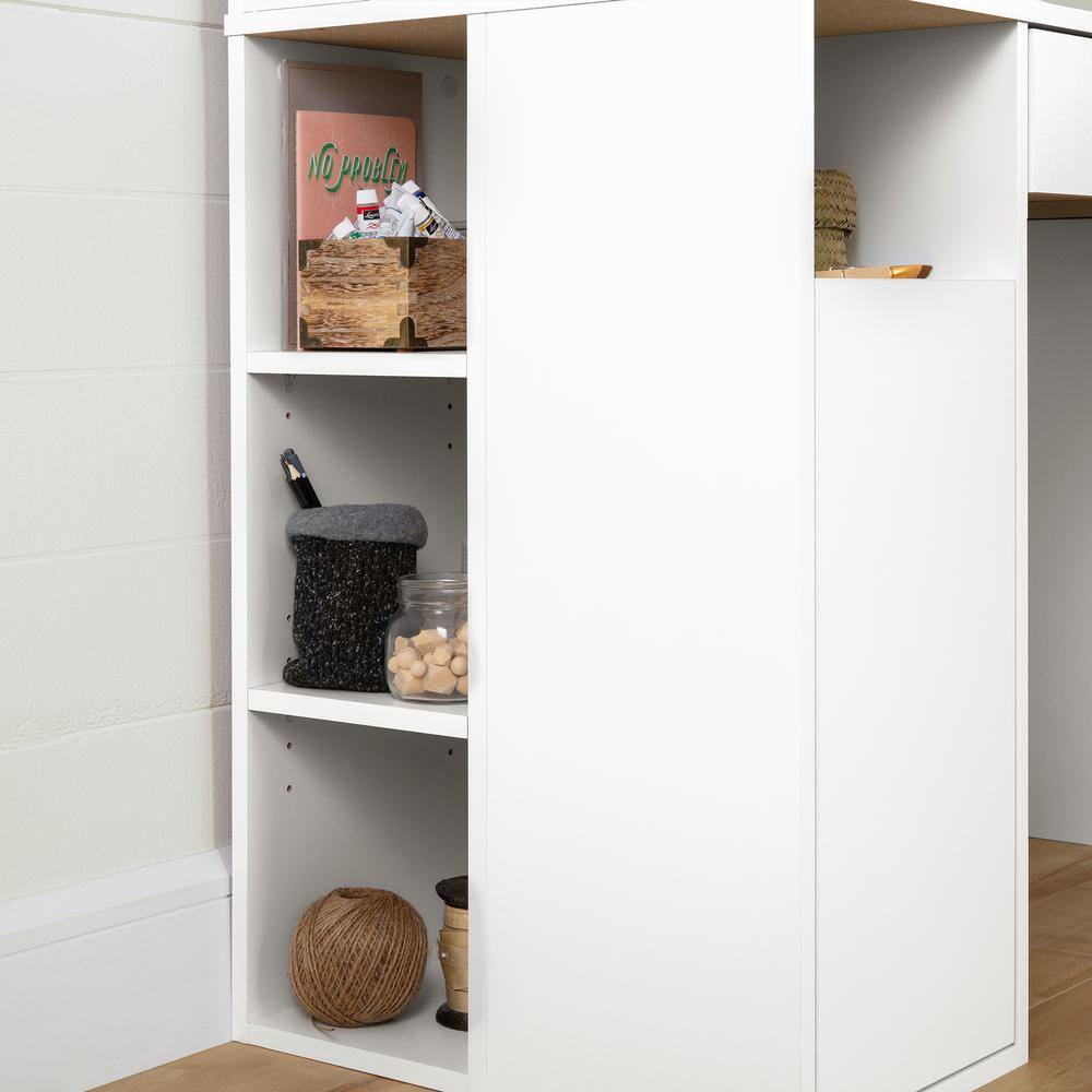 White Wood Craft Desk with Hutch and Filing Cabinet