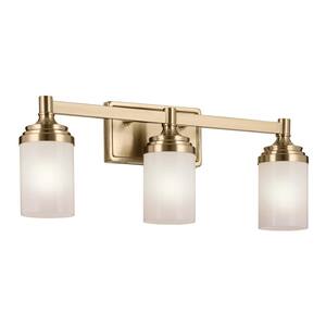Noha 24 in. 3-Light Champagne Bronze Bathroom Vanity Light with Opal Glass Shades