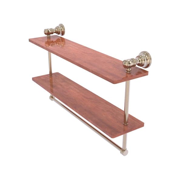 Allied Brass Carolina 22 in. W 9.5 in. H x 5.54 in. D Brass Rectangular Double Wood Shelf with Towel Bar in Antique Pewter