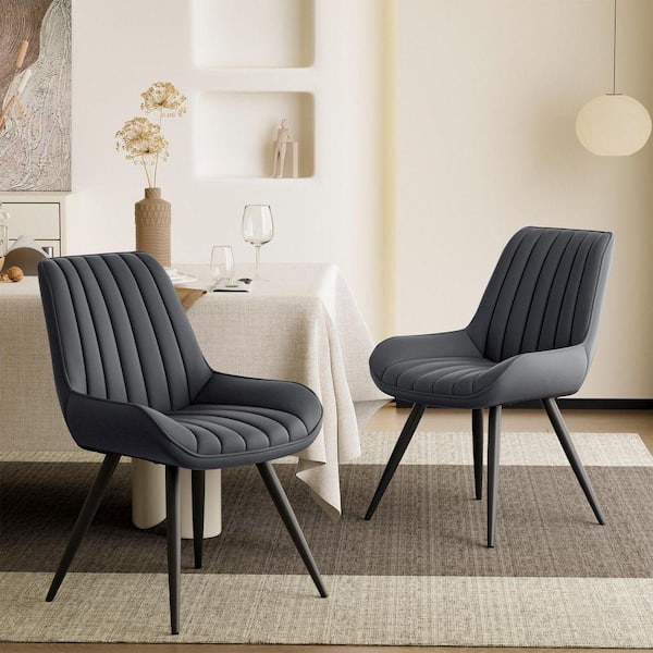 Modern Dark Gray Microsuede Metal Tube Legs Dining Chair With Thickened Cushion Set of 2