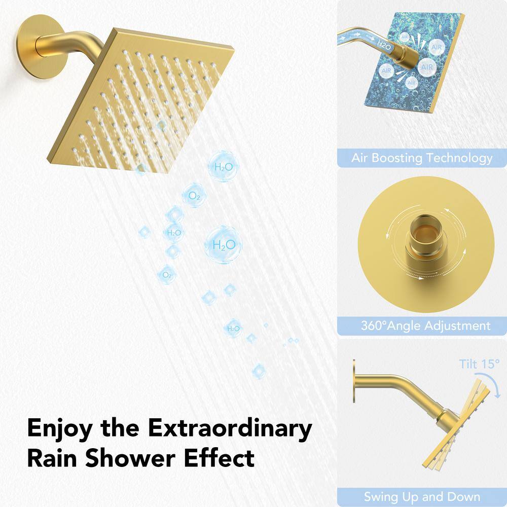 16" Brushed Gold Multi-Head Rainfall Shower System with Handheld
