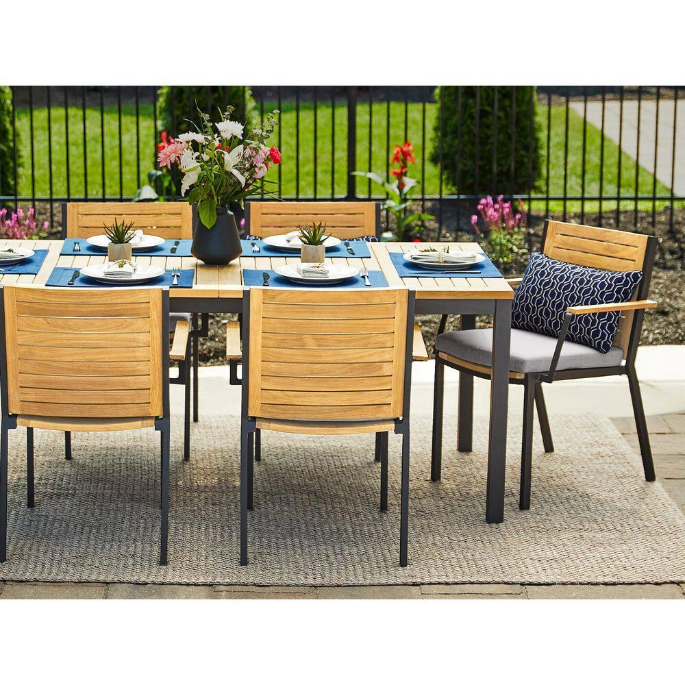 5-Piece Black and Teak Rectangular Dining Set