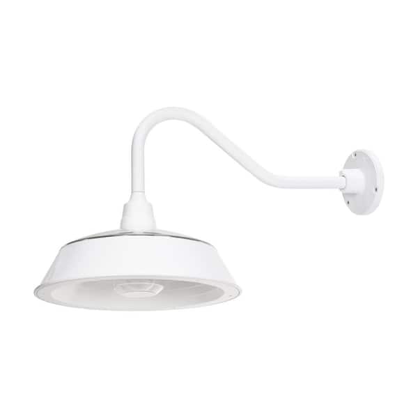 Cottage White Aluminum Solar Barn Light Dusk-to-Dawn Outdoor Integrated Warm White LED Wall Barn Light for Garage