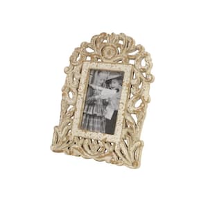 4" x 6" White Handmade Intricate Carved Scroll Wood Photo Frame