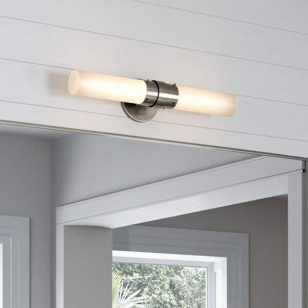 Fusion 20.5 in. 2-Light Brushed Nickel Linear Bathroom Vanity Light Fixture with Frosted Glass price history on PriceWatchPro