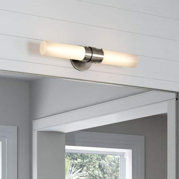 Fusion 20.5 in. 2-Light Brushed Nickel Linear Bathroom Vanity Light Fixture with Frosted Glass