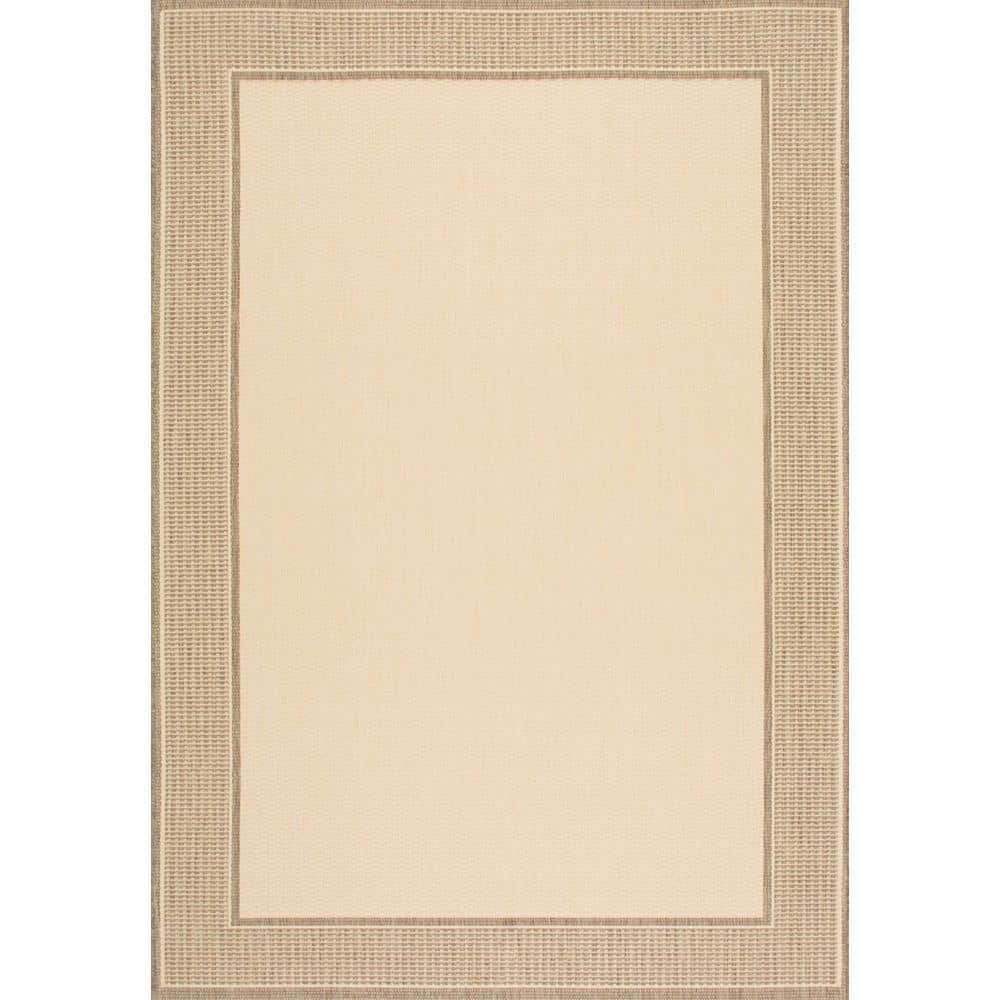 Beige Rectangular Synthetic Reversible Indoor/Outdoor Area Rug