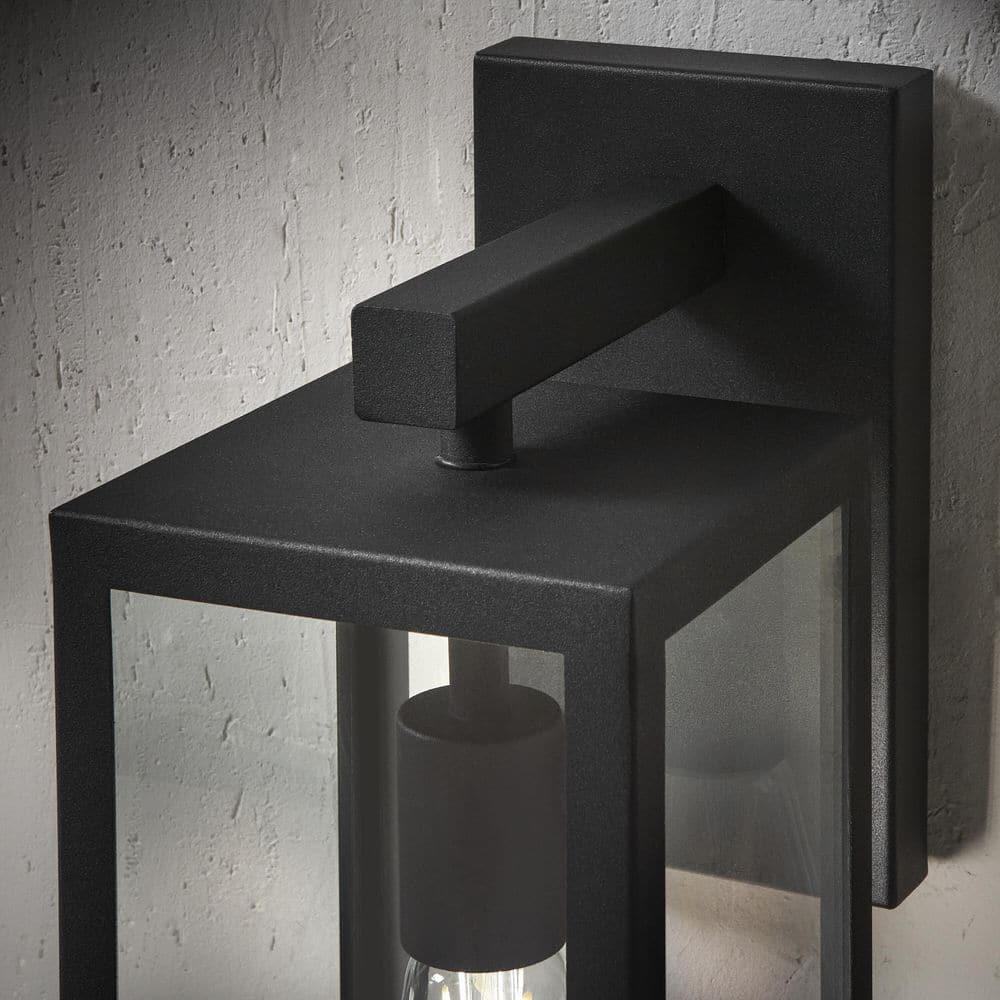 Matte Black Farmhouse Outdoor Wall Lantern with Clear Glass Shade