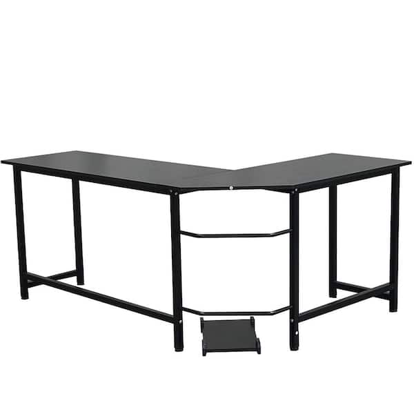 Outopee 66 in. W L-Shaped Black Wood Computer Desk