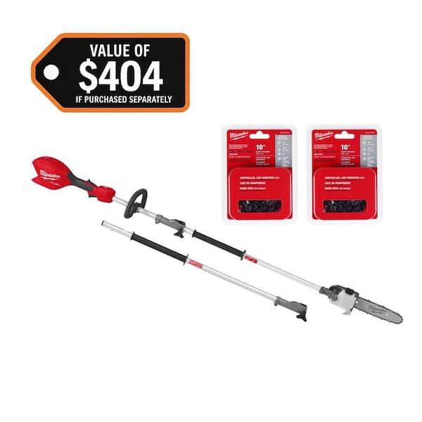 M18 FUEL 18V 10 in. Brushless Cordless Battery Powered Pole Saw with QUIK-LOK Attachment Capability & (2) Extra Chain