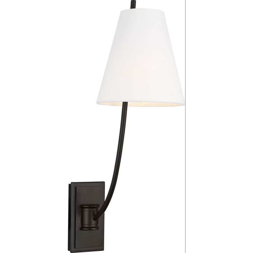 Marina 6 in. W x 17.625 in. H 2-Light Aged Iron Dimmable Traditional Wall Sconce with White Linen Fabric Shade price history on PriceWatchPro