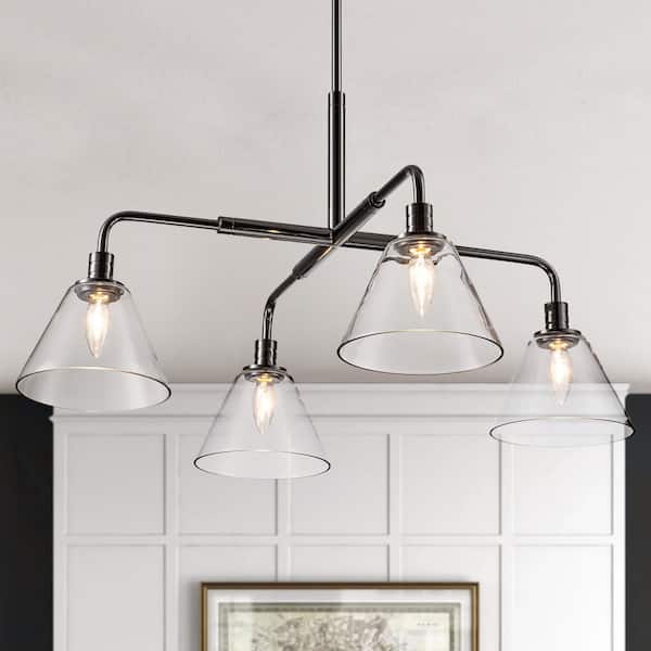 Jessie Transitional Modern Black 4-Light Crosshair Linear Chandelier with Clear Glass Shades