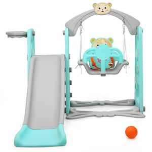 4-in-1 Toddler Climber and Swing Set with Basketball Hoop and Ball Green